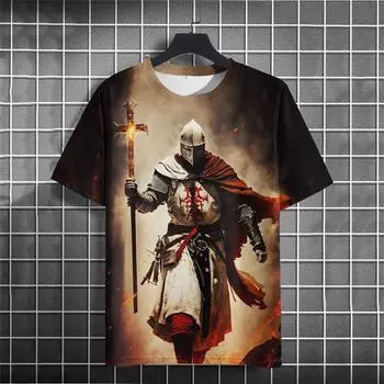 Винтажная футболка с рисунком рыцарей-тамплиеров для мужчин, модная футболка с 3D-принтом, летние повседневные футболки с коротким рукавом и круглым вырезом, свободные футболки XS