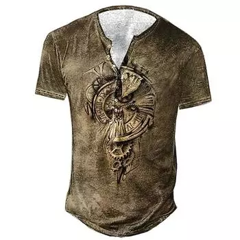 Винтажная футболка с v-образным вырезом на пуговицах и коротким рукавом, готическая повседневная футболка на пуговицах для мужчин, топы большого размера, мужская уличная одежда в стиле панк M