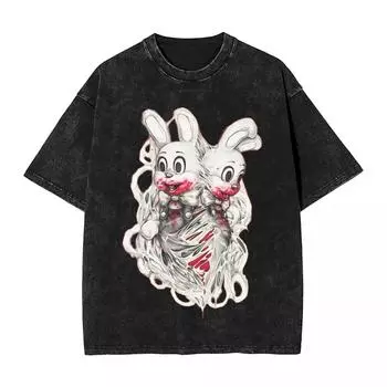 Винтажная футболка с вареным эффектом Робби Робби Простые футболки Silent Hill Повседневная футболка для мужчин Y2K Веселая одежда с принтом S