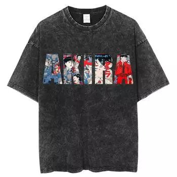 Винтажная футболка с варкой Do Старый японский аниме Акира Уличный Повседневный С коротким рукавом Харадзюку Хлопок Нейтральный Топ Мода S