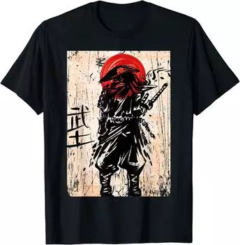 Винтажная футболка самурая-воина Бусидо с японским лунным рисунком унисекс S