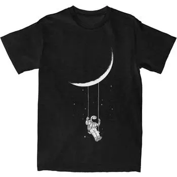 Винтажная футболка Забавный астронавт 100 хлопок футболки Moon Swing досуг футболка для пары летние топы с коротким рукавом S