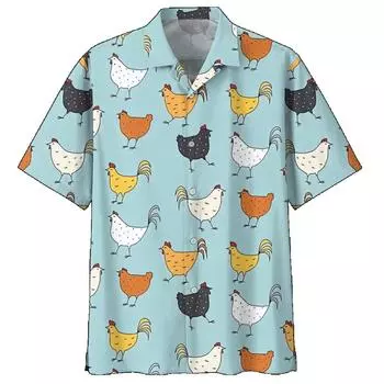 Винтажная гавайская рубашка с рисунком курицы для мужчин, 3D-печать в виде петуха, короткие рукава, рубашки с лацканами, летние уличные блузки на пуговицах S