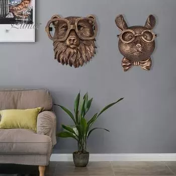 Винтажная голова животного, настенное украшение, домашний офис, гостиная, настенное искусство, смоляная фигурка медведя, лисы, мыши, оленя, кролика, статуя, скульптура, настенный орнамент Rat