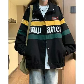 Винтажная гоночная куртка, женская негабаритная японская уличная куртка Y2k Harajuku, куртки-бомберы на молнии, корейская модная ветровка S белый