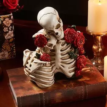 Винтажная готическая фигурка скелета пары, хеллоуинская роза, череп, смоляная статуэтка, скульптура, домашний офис, настольное украшение, праздничный орнамент B