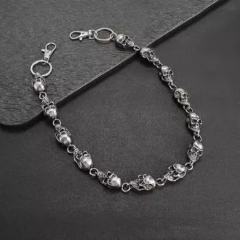 Винтажная готическая панк-тяжелая поясная цепь для мужчин с черепом, цепочка для кошелька для мужчин и женщин, рок-аксессуары серебряный