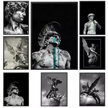 Винтажная греческая мифология, воин, скульптура, плакаты, принты, креативная картина «Слезы Ахилла», статуя, настенная живопись на холсте, без рамки 21*30cm
