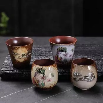 Винтажная грубая керамика, дровяная чаша мастера, керамическая большая чашка для чая, чашки для чая ручной работы для домашнего использования 101-200ml