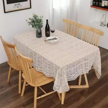 Винтажная хлопковая льняная ажурная скатерть, кружевная простая прямоугольная круглая скатерть для журнального столика, пасторальная салфетка 28*40cm бежевый