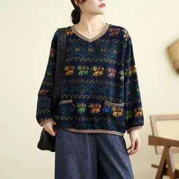 Винтажная хлопковая льняная рубашка с длинными рукавами и V-образным вырезом в китайском стиле для женщин, свободный крой, утягивающий льняной пуловер, футболка, топ на весну и осень M хаки
