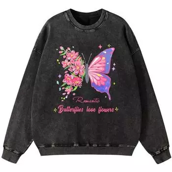 Винтажная хлопковая толстовка для девочки с дизайном бабочек и цветов, Харадзюку, свободный пуловер, модный тонкий стиль, топы S