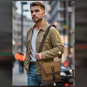 Винтажная холщовая сумка через плечо, модная сумка через плечо, износостойкая маленькая нагрудная сумка, мужской кожаный портфель чёрный