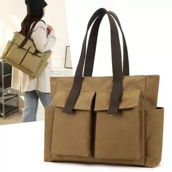 Винтажная холщовая сумка-мессенджер для женщин - водонепроницаемая сумка с несколькими карманами, прочная сумка через плечо для путешествий на свежем воздухе и ежедневных поездок на работу чёрный