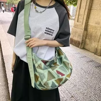 Винтажная холщовая сумка с принтом, повседневная сумка через плечо, студенческая большая сумка хаки
