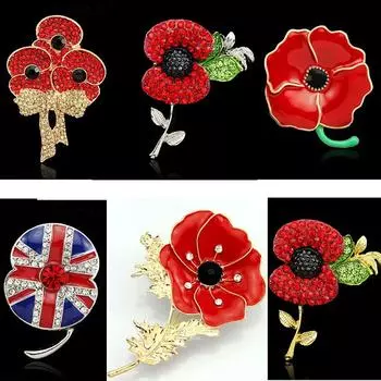 Винтажная хрустальная блестящая брошь со стразами в виде красного мака, броши-булавки для женщин, ювелирные изделия для вечеринок, подарки, аксессуары для одежды