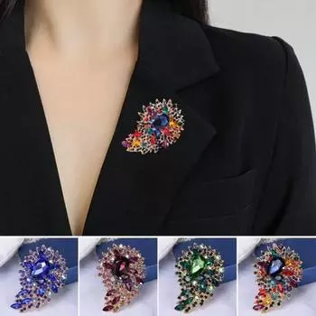 Винтажная хрустальная брошь из сплава, булавка на лацкане, шикарная красочная булавка, подарок для нее красный