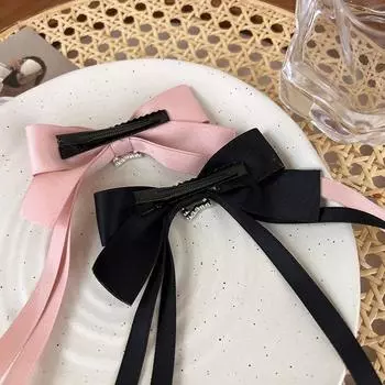 Винтажная хрустальная пентаграмма бант заколка для волос длинная лента шпилька заколки повязка на голову для женщин девушки аксессуары для волос свадебные украшения розовый