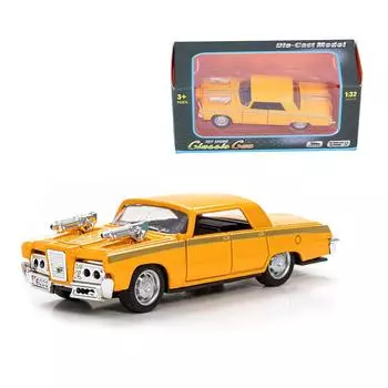 Винтажная игрушка-автомобиль с откатным механизмом 1/32, имитация автомобиля из сплава, игрушечная модель автомобиля, детская игрушка-автомобиль на батарейках со световым звуком 1/32-Size:12.5*5*3cm жёлтый