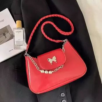 Винтажная искусственная кожа корейская мода бабочка декор сумки через плечо дамы новая мода роскошный дизайнер сплошной подмышечные сумки