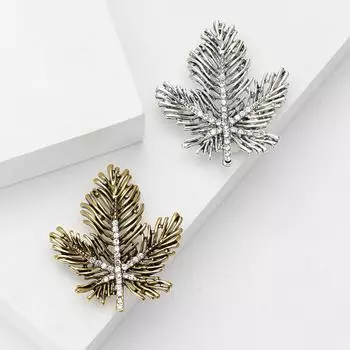 Винтажная изысканная брошь из сплава со стразами в виде кленового листа, модная универсальная женская брошь для пальто, корсаж, ювелирное украшение