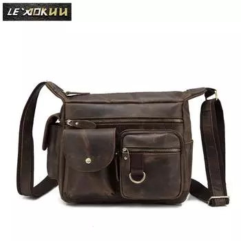 Винтажная качественная кожаная мужская сумка Crazy Horse, дизайнерская 11-дюймовая школьная сумка через плечо для книг, мужская сумка через плечо