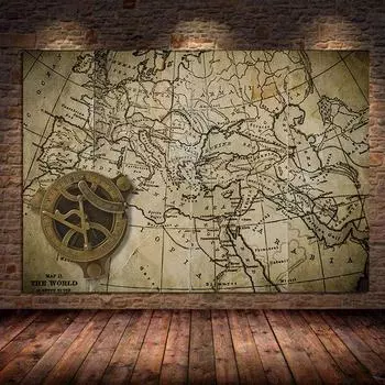Винтажная карта мира, холст, живопись, постеры и принты, древняя карта, старая ретро-карта, настенное искусство для гостиной, украшение для домашнего бара 21x30 No Frame