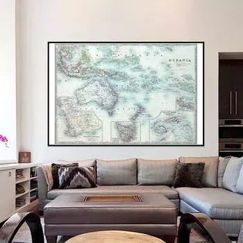 Винтажная карта Океании, английская версия постеров, настенная картина для декора гостиной без рамки A2-59*42cm