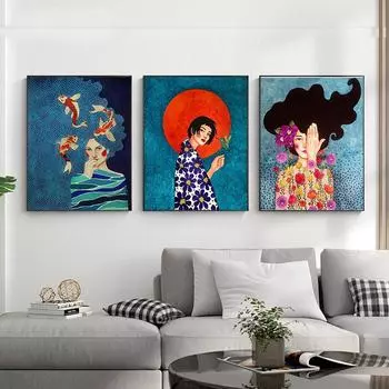 Винтажная картина для девочек, холст с принтом, постер, красочный животный цветок, абстрактная настенная художественная картина для гостиной, домашний декор, Cuadros 21x30cm No Framed