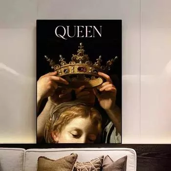 Винтажная картина маслом Девы Марии и Короны, королева в короне, постер, винтажная европейская фигура, настенная художественная картина Хао 21cm30cm NoFrame