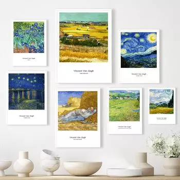 Винтажная картина маслом, холст, картина Ван Гог, звездная ночь, постер, золотой цветок, эстетическая скандинавская настенная картина для домашнего декора 21x30cm No Framed