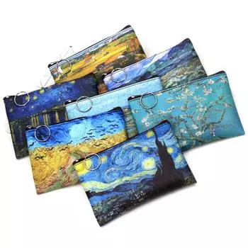 Винтажная картина маслом холст косметичка Ван Гог искусство подсолнух звезда луна ночь косметичка сумка дорожный кошелек кошельки