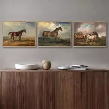 Винтажная картина маслом лошади, печать на холсте, постеры и принты, сельский пейзаж, настенное искусство для гостиной, спальни, домашний декор, Куадрос 21cm30cm NoFrame
