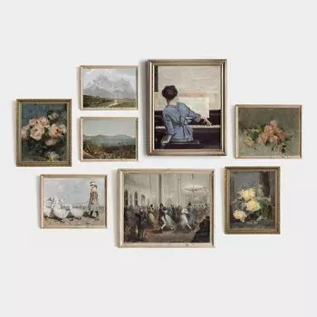 Винтажная картина маслом на холсте, женщина-пианистка, антикварный постер и принты, фермерский дом, розы, натюрморт, романтическое настенное художественное украшение, искусство 21x30cm No Frame