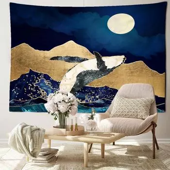 Винтажная картина маслом «Падение кита», гобелен, настенный простой геометрический узор, стиль бохо, домашний декор стены 95x70cm