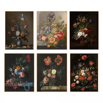 Винтажная картина маслом с цветами, печать на холсте, ретро-постеры и принты, украшение дома, настенное искусство для декора комнаты, Куадрос 21cm30cm NoFrame
