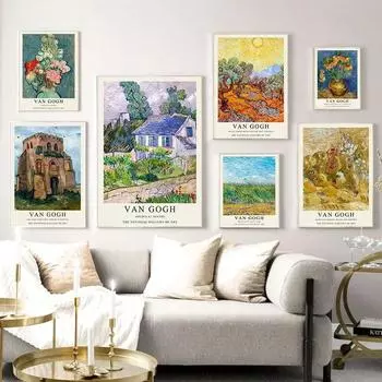 Винтажная картина маслом Ван Гога, цветочные пейзажи, постеры и принты на холсте, настенные картины для гостиной, домашний декор 21X30cm No Frame