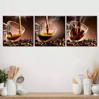 Винтажная картина на холсте Coffee Sensation Настенное искусство Горячие напитки Кофейные зерна Постеры и принты Кофейня Декор для стен в кафе Без рамки 20x20cm No Framed