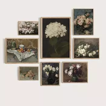 Винтажная картина на холсте, настенный постер и принты, картина с розами, угрюмая цветочная настенная живопись, скандинавская французская живопись, украшение, картина 21x30cm No Frame