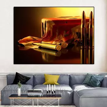 Винтажная картина на холсте с золотой пулей, оружие, фотографии, промышленные постеры и принты для гостиной, украшения дома, Cuadros 21cm30cm NoFrame