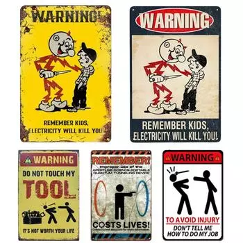 Винтажная картина по металлу Помните, дети, электричество убьет вас. Ретро-украшение для дома и школы. Знаки, предупреждающие об опасности для детей. 20x30cm-Tin