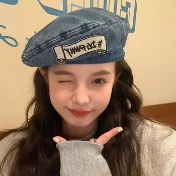 Винтажная кепка газетчика Letter, хлопковая кепка художника, повседневная джинсовая кепка, береты, шляпа для девочек синий