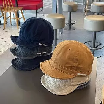 Винтажная кепка с короткими полями, детская весенне-летняя кепка с солнцезащитным козырьком, мужская бейсболка из хлопка с потертостями и мягким верхом, с плоским краем, пара M56-58cm тёмно-синий