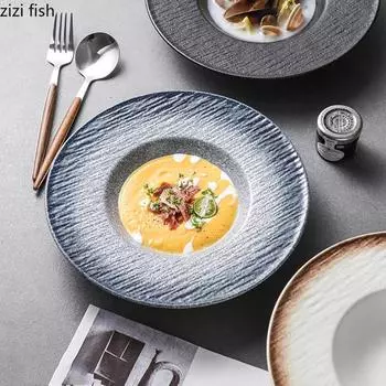 Винтажная керамическая глубокая тарелка Толстая суповая тарелка Тарелка для пасты Салатные тарелки Десертные тарелки Молекулярная кулинария Креативная посуда