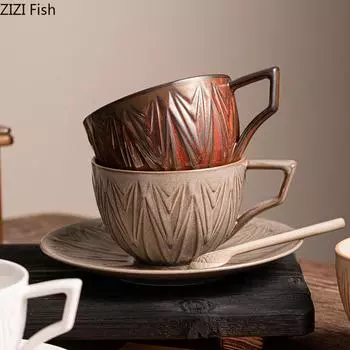 Винтажная керамическая кружка, креативная чашка для кофе латте капучино, кофейная чашка для послеобеденного чая, набор тарелок для офиса и дома, набор для напитков, праздничный подарок 200ml