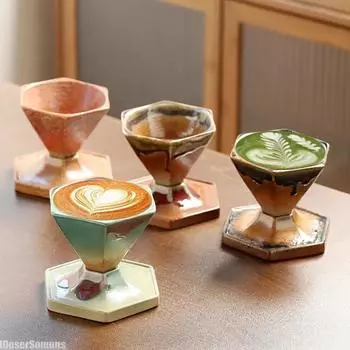 Винтажная керамическая кружка, японская грубая керамика, чашка для послеобеденного чая, креативная шестиугольная воронкообразная кофейная чашка, домашняя кухонная посуда для питья 160ml