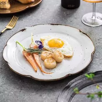 Винтажная керамическая мелкая тарелка, тарелка для торта, десерта, тарелка для стейка, салатные тарелки, суши-тарелки, посуда для гостиничной молекулярной кухни