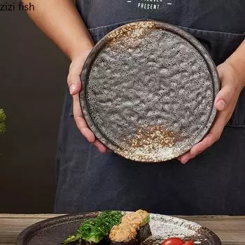Винтажная керамическая плоская тарелка, суши-тарелка, темпура, десертные тарелки, закуски, ресторанная молекулярная кулинария, специальная столовая посуда