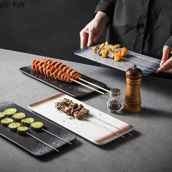 Винтажная керамическая прямоугольная тарелка Тарелка для суши Тарелка для жареной птицы Десертные тарелки для закусок Молекулярная кухня Специальная столовая посуда