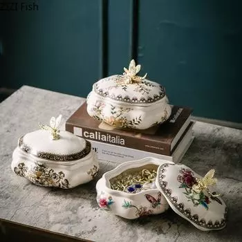 Винтажная керамическая шкатулка для украшений, креативная женская комната, кольцо, серьги, ожерелье, органайзер, американская домашняя шкатулка для хранения украшений, подарок